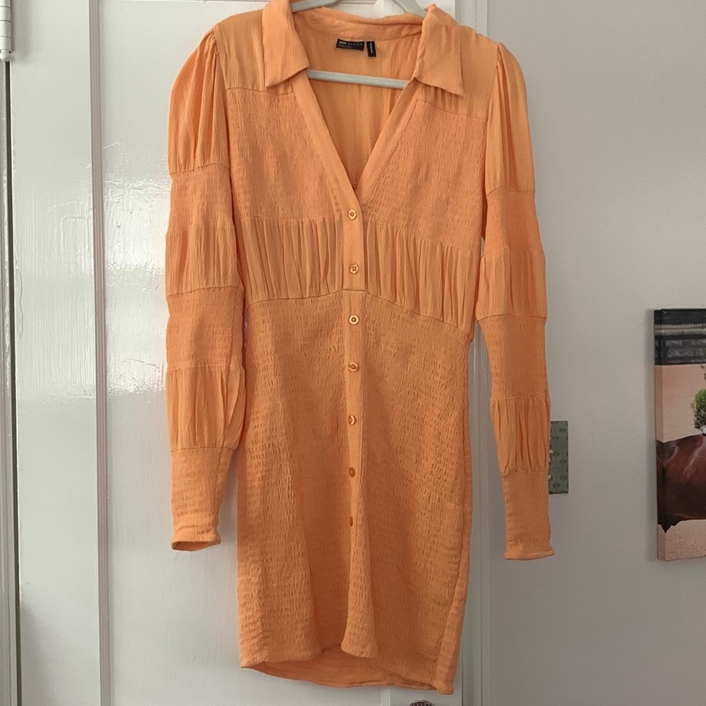 ASOS long sleeve ruched dress. Orange. Size 6. Never worn